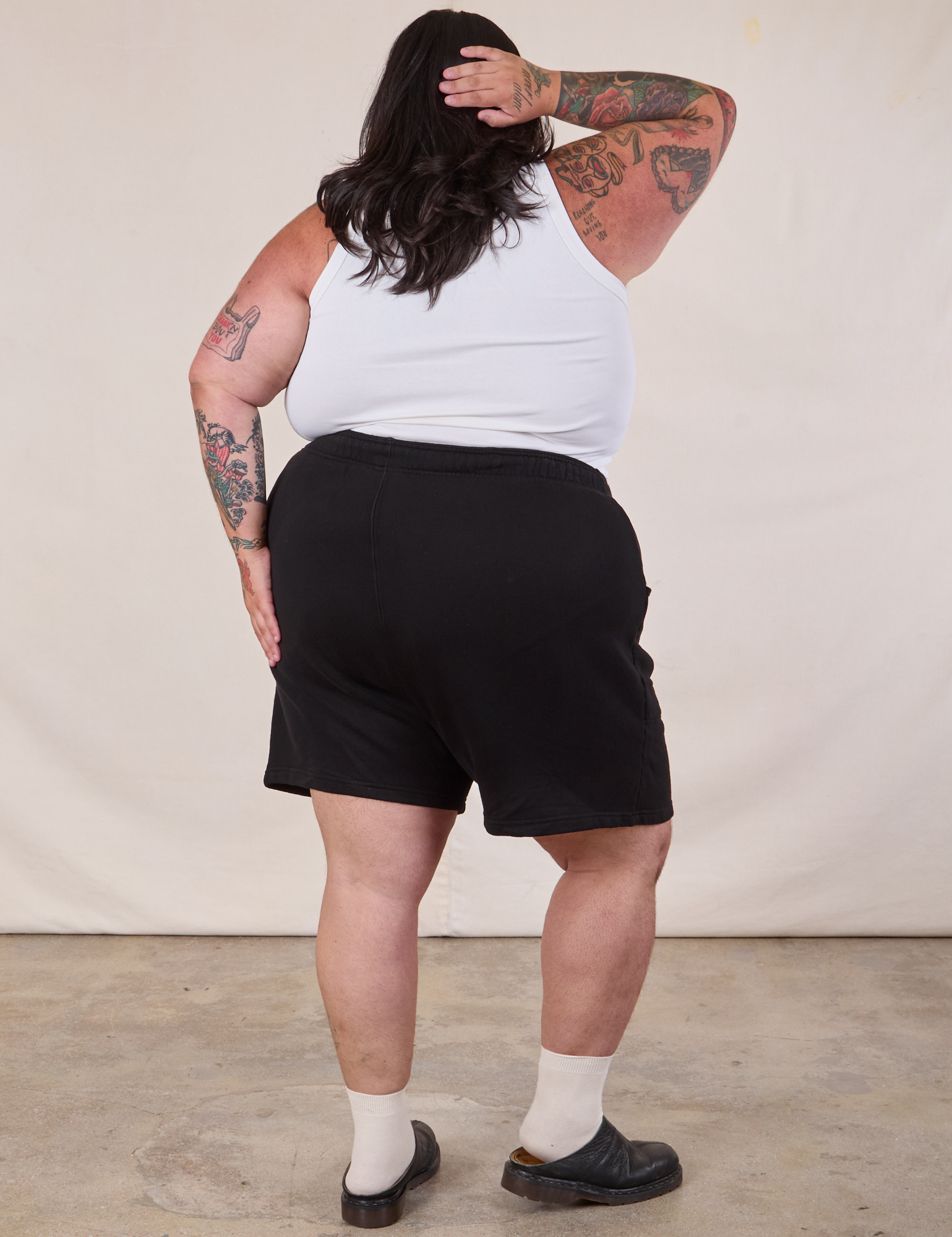 Heavyweight Sweat Shorts in Basic Black back view on Sam