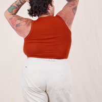 Tank Top in Paprika back view on Sam wearing vintage off-white Western Pants