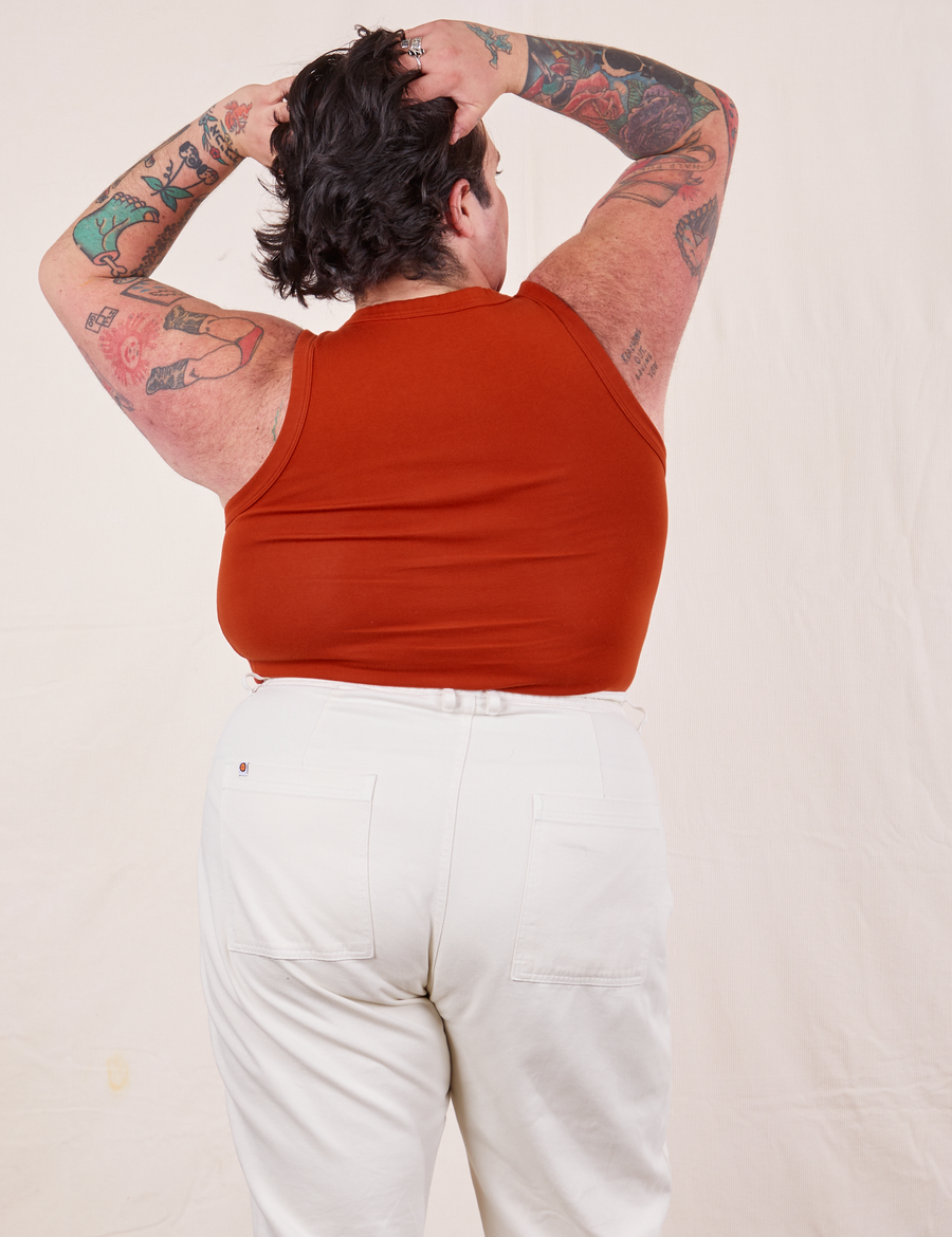Tank Top in Paprika back view on Sam wearing vintage off-white Western Pants
