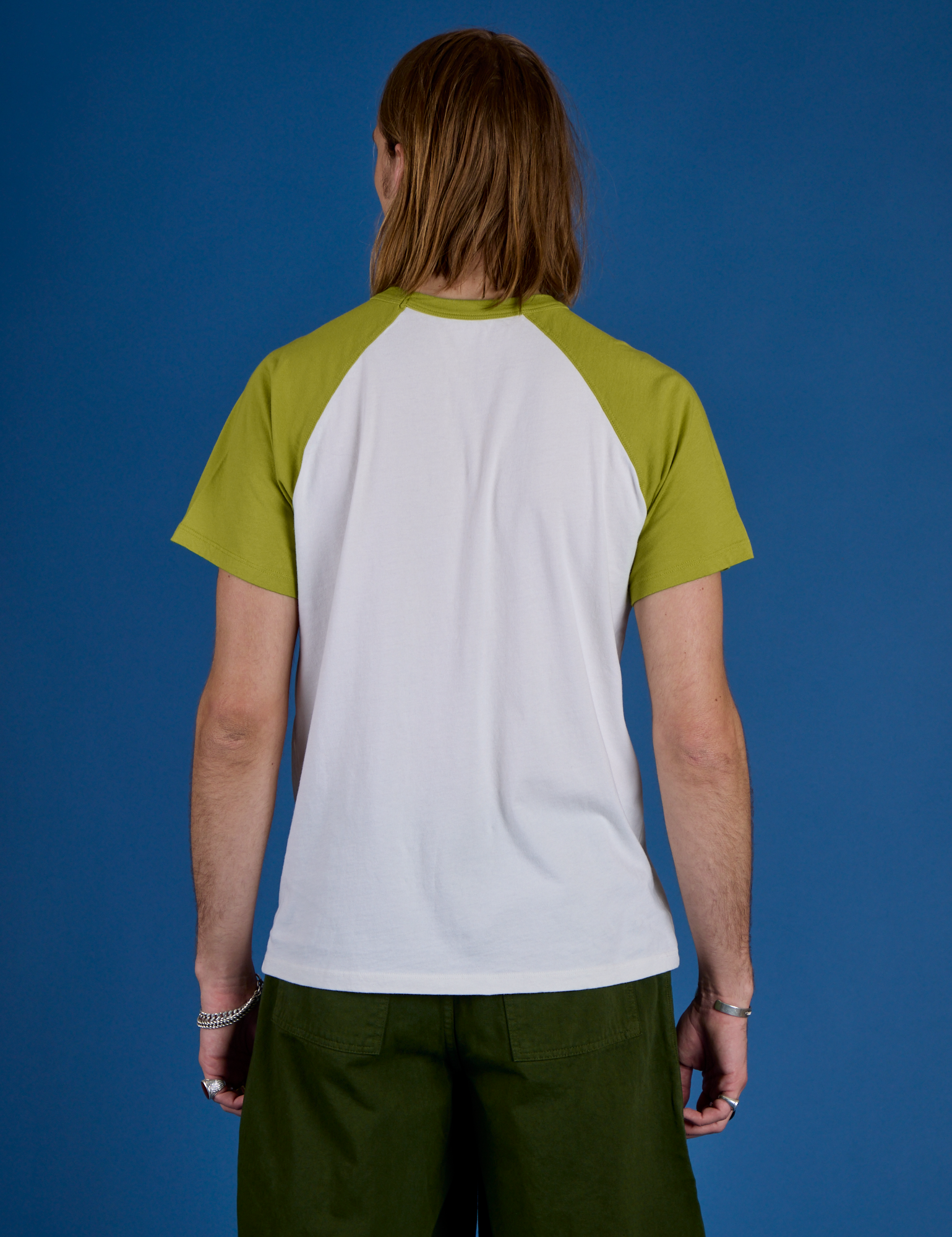 Produce Raglan Tee in Snap Peas back view on Grant