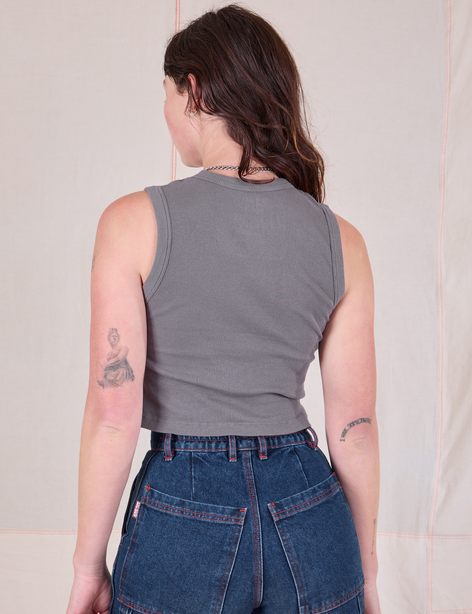 Muscle Tee in Washed Grey back view on Alex