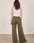 Wide Leg Sweat Pants in Surplus Green back view on Alex