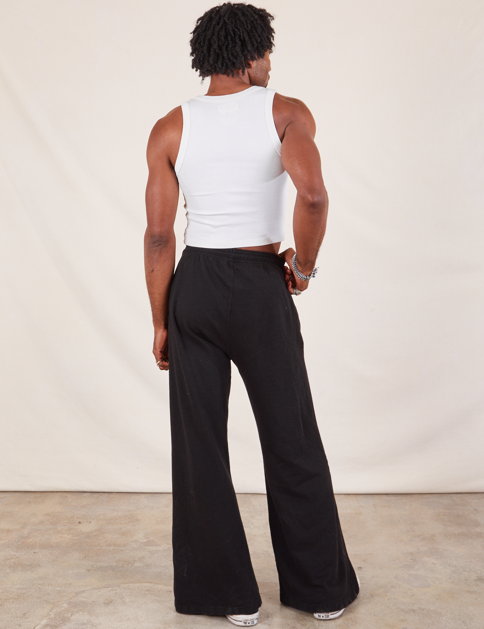 Wide Leg Sweat Pants in Basic Black back view on Jerrod