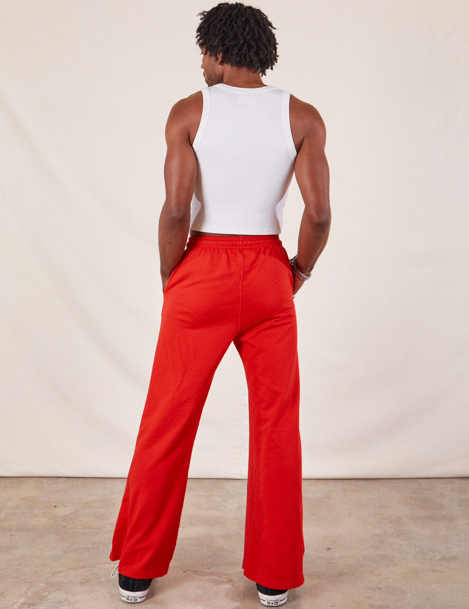 Wide Leg Sweat Pants in Mustang Red back view on Jerrod