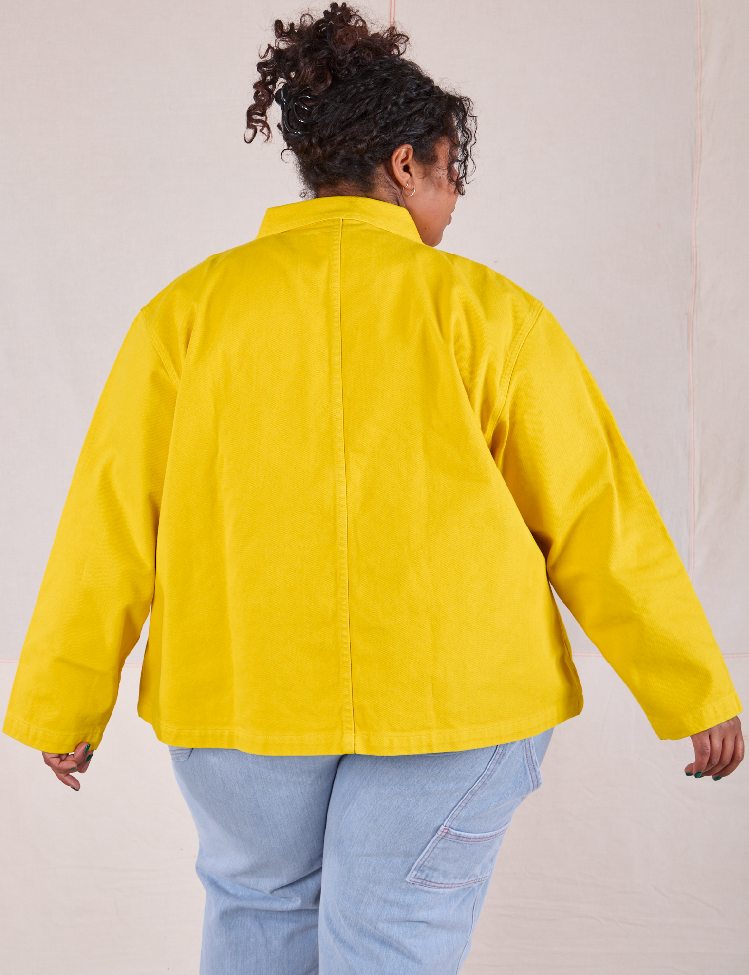 Denim Work Jacket in Golden Yellow back view on Morgan