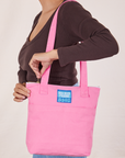 Over-Shoulder Zip Mini Tote in Bubblegum Pink worn over shoulder