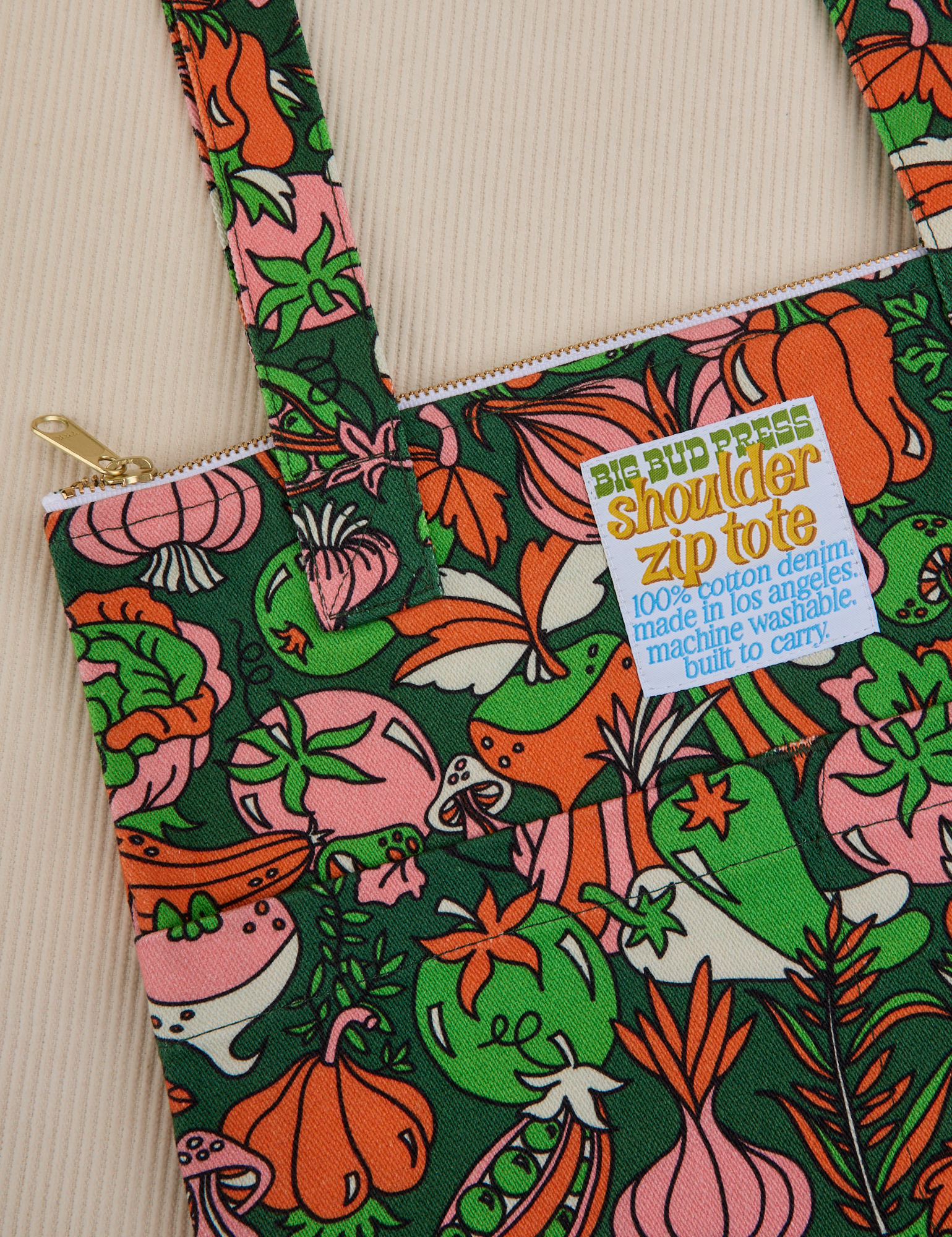 Kitchen Collection Printed Shoulder Zip Tote fabric detail close up