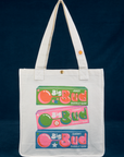 Bodega Shopper Tote in Bubbelgum. Vintage Tee White bag body with screenprint gum packs.