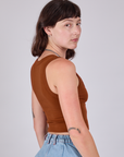 Cropped Tank Top in Burnt Terracotta side view on Alex