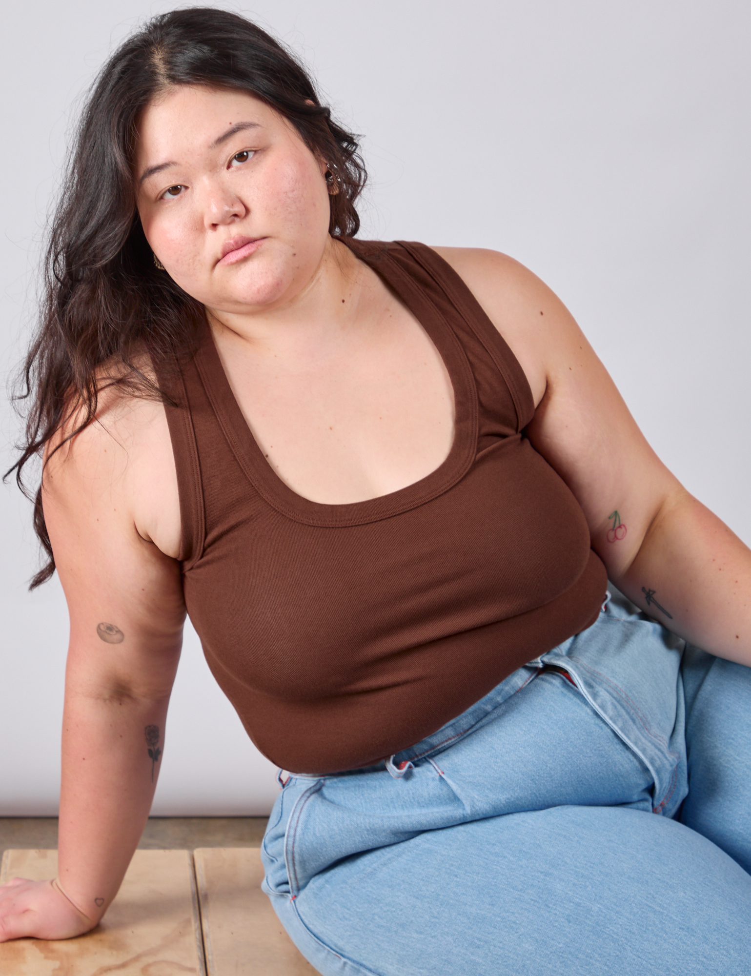 Cropped Tank Top in Fudgesicle Brown worn by Ashley