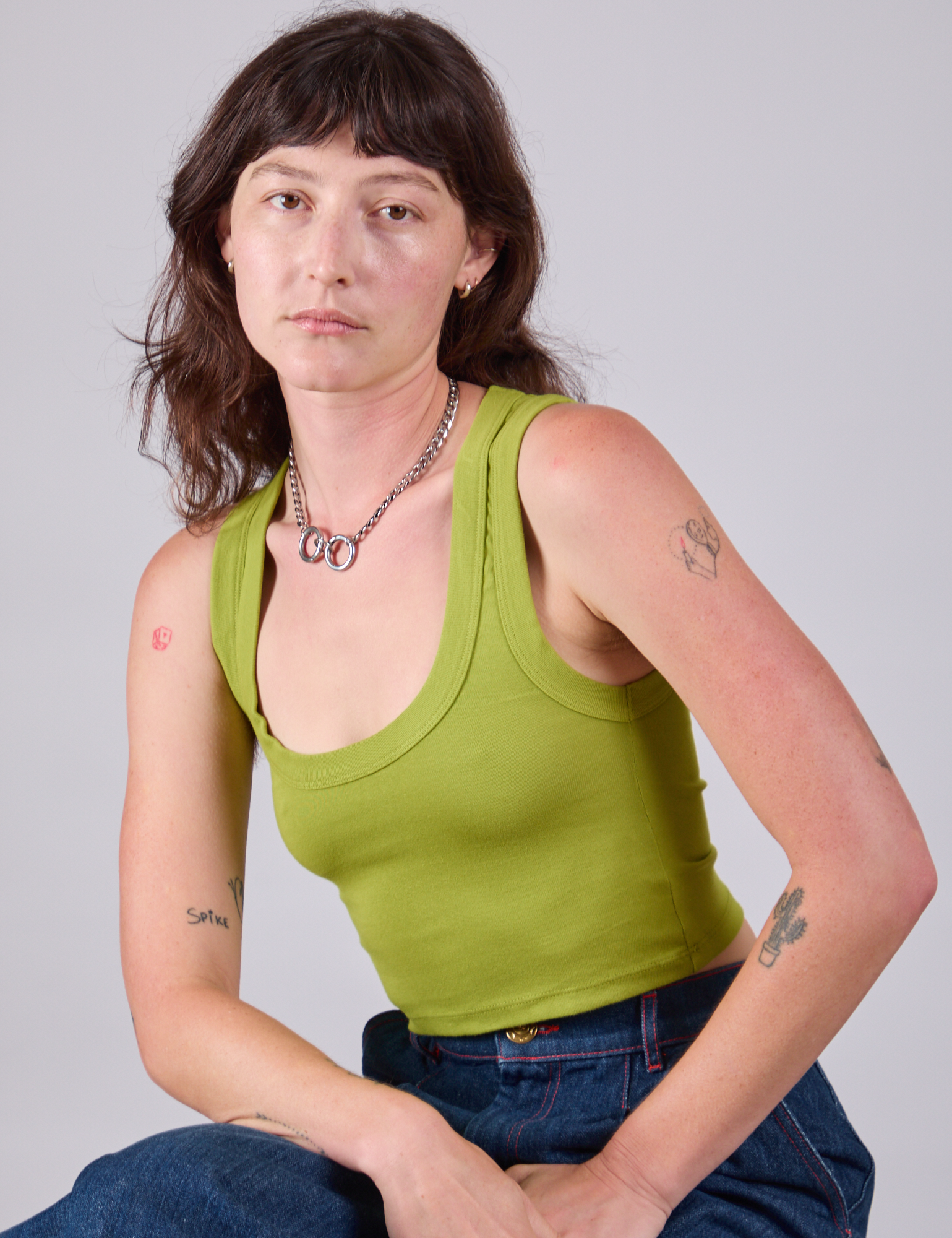 Cropped Tank Top in Gross Green worn by Alex
