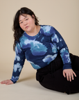 Long Sleeve Baby Tee in Blue Magic Waters worn by Ashley