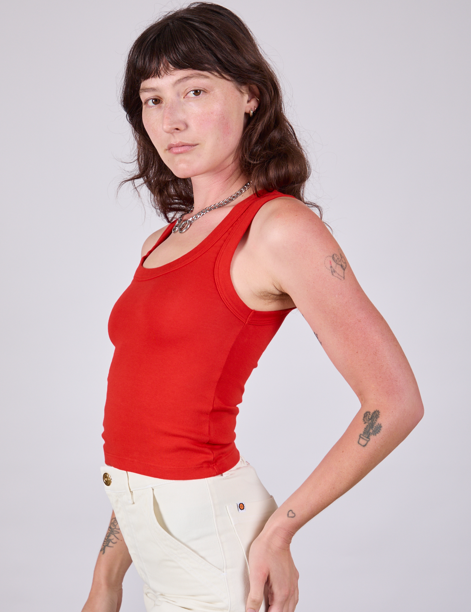 Tank Top in Mustang Red side view on Alex
