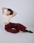 Pleated Pull-On Pants - Red Wine