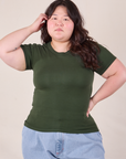 Ashley is wearing Baby Tee in Swamp Green