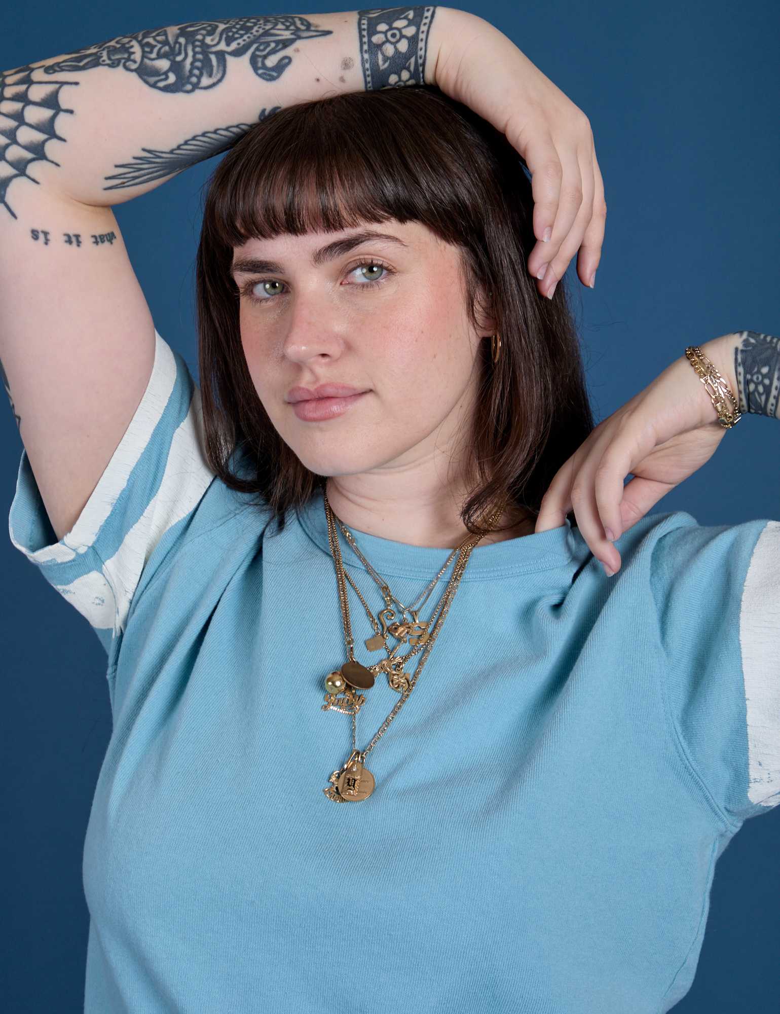 Painted Burly Tee in Baby Blue front close up on Sydney