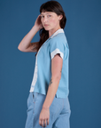 Painted Pantry Button-Up in Baby Blue side view on Alex
