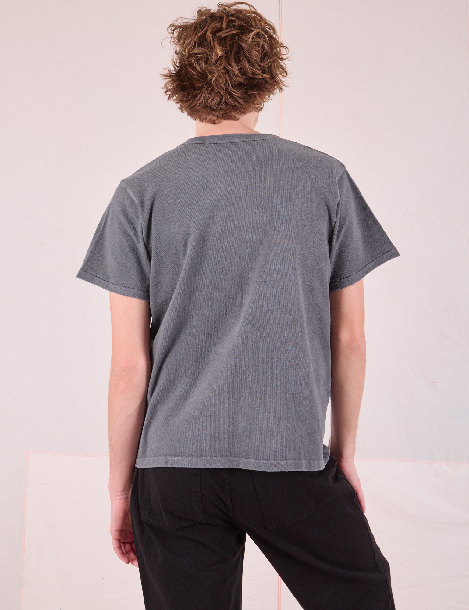 Burly Tee in Washed Grey back view on Quinn