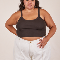 Alicia is 5'9" and wearing XL Cropped Cami in Espresso Brown paired with vintage off-white Western Pants