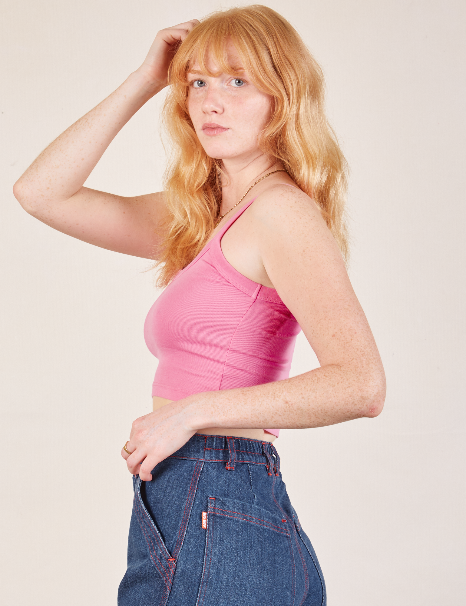 Cropped Cami in Bubblegum Pink side view on Margaret