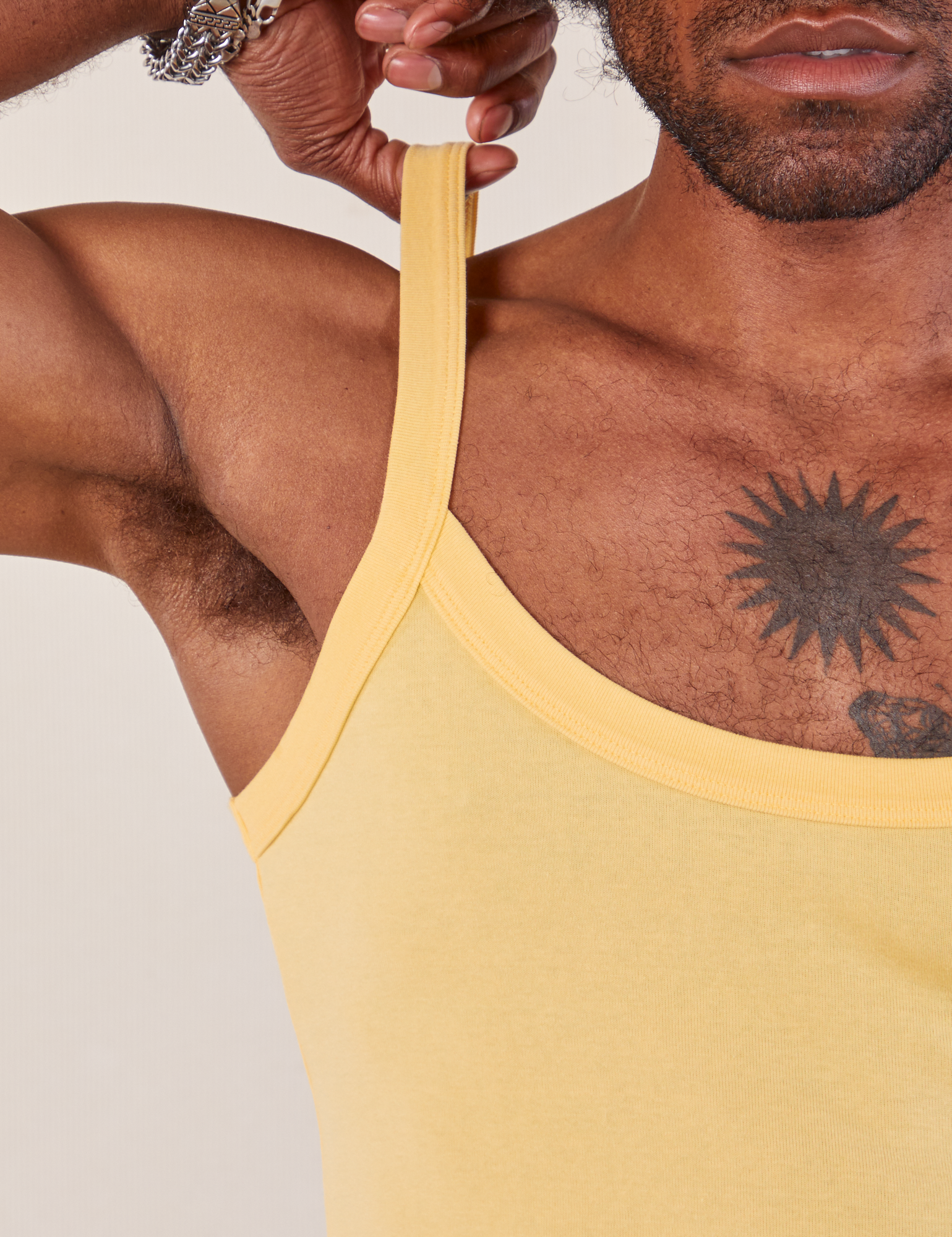 Cropped Cami in Butter Yellow front close up on Jerrod