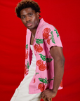 Side view of Cherry Pantry Button-Up on Isaac