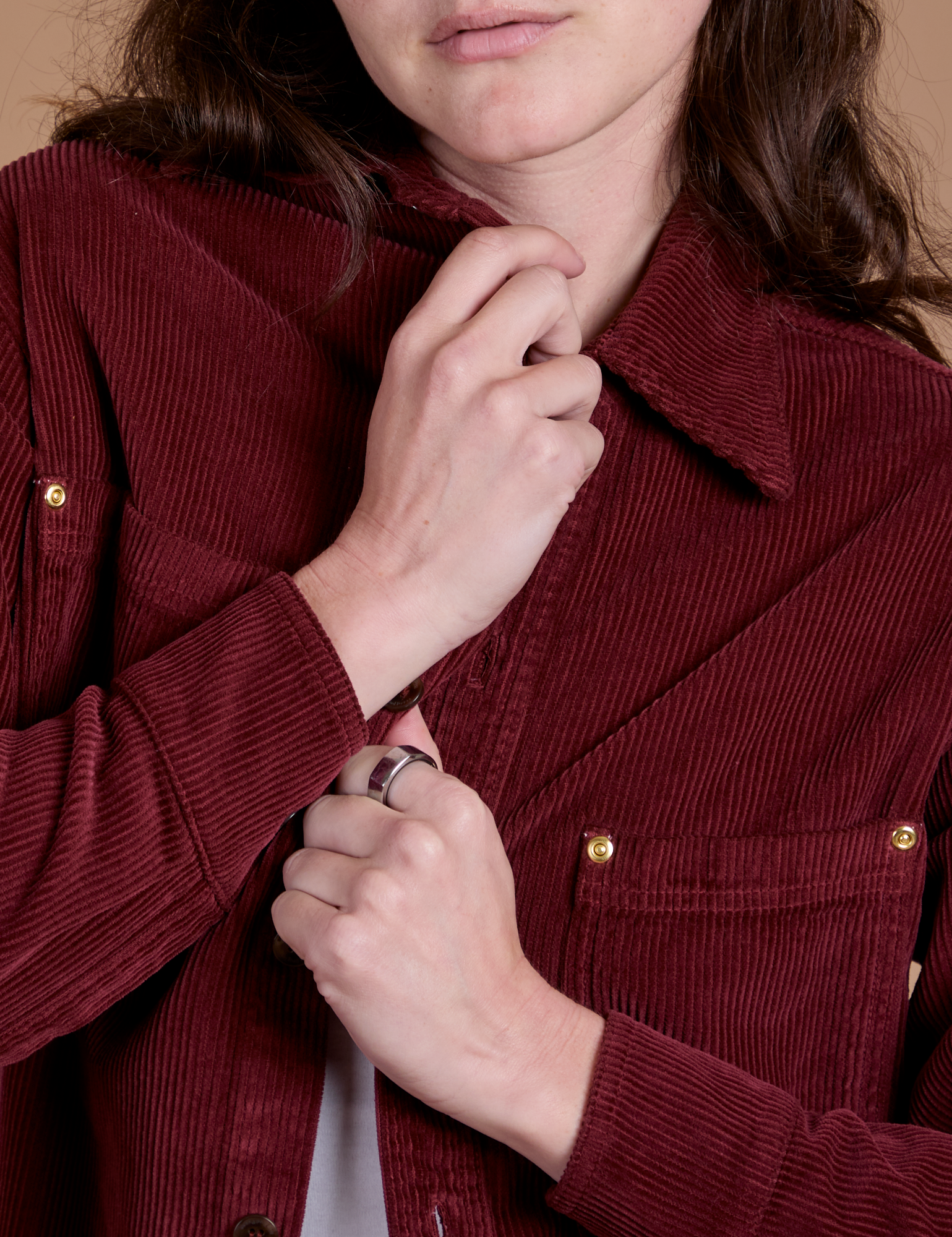 Cropped Corduroy Overshirt - Red Wine