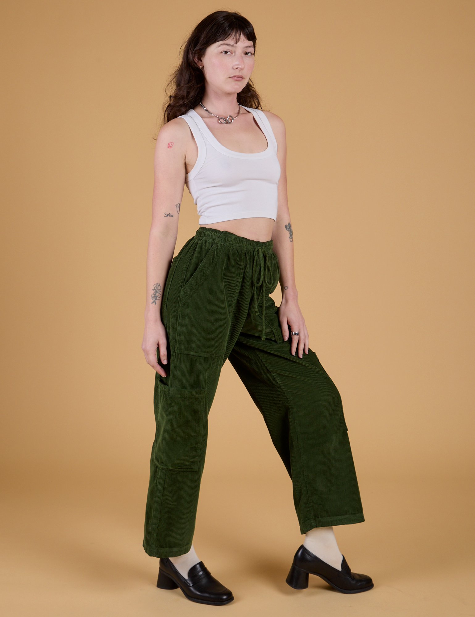 Corduroy Drop Pocket Cargo Pants - Evergreen