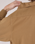 Cropped Overshirt in Desert Brown back shoulder close up on Quinn