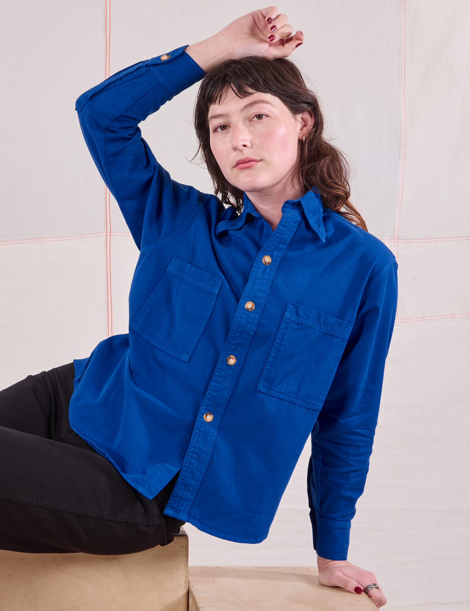 Cropped Overshirt in Royal Blue on Alex