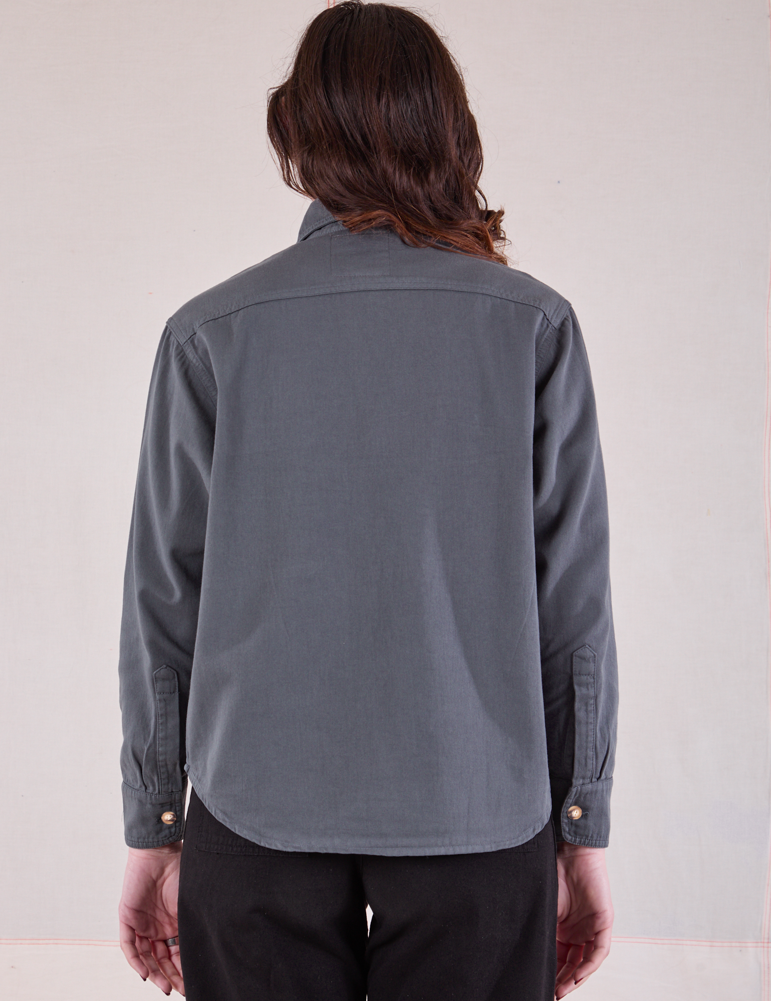 Cropped Overshirt in Slate Grey back view on Alex