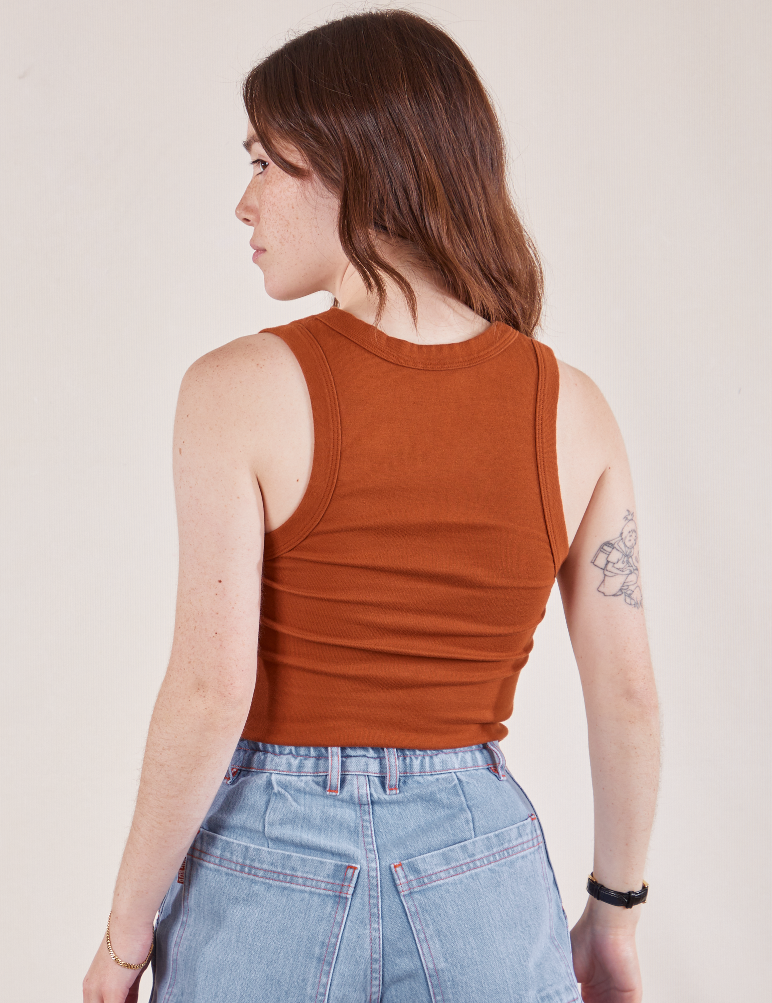 Cropped Tank Top in Burnt Terracotta back view on Hana