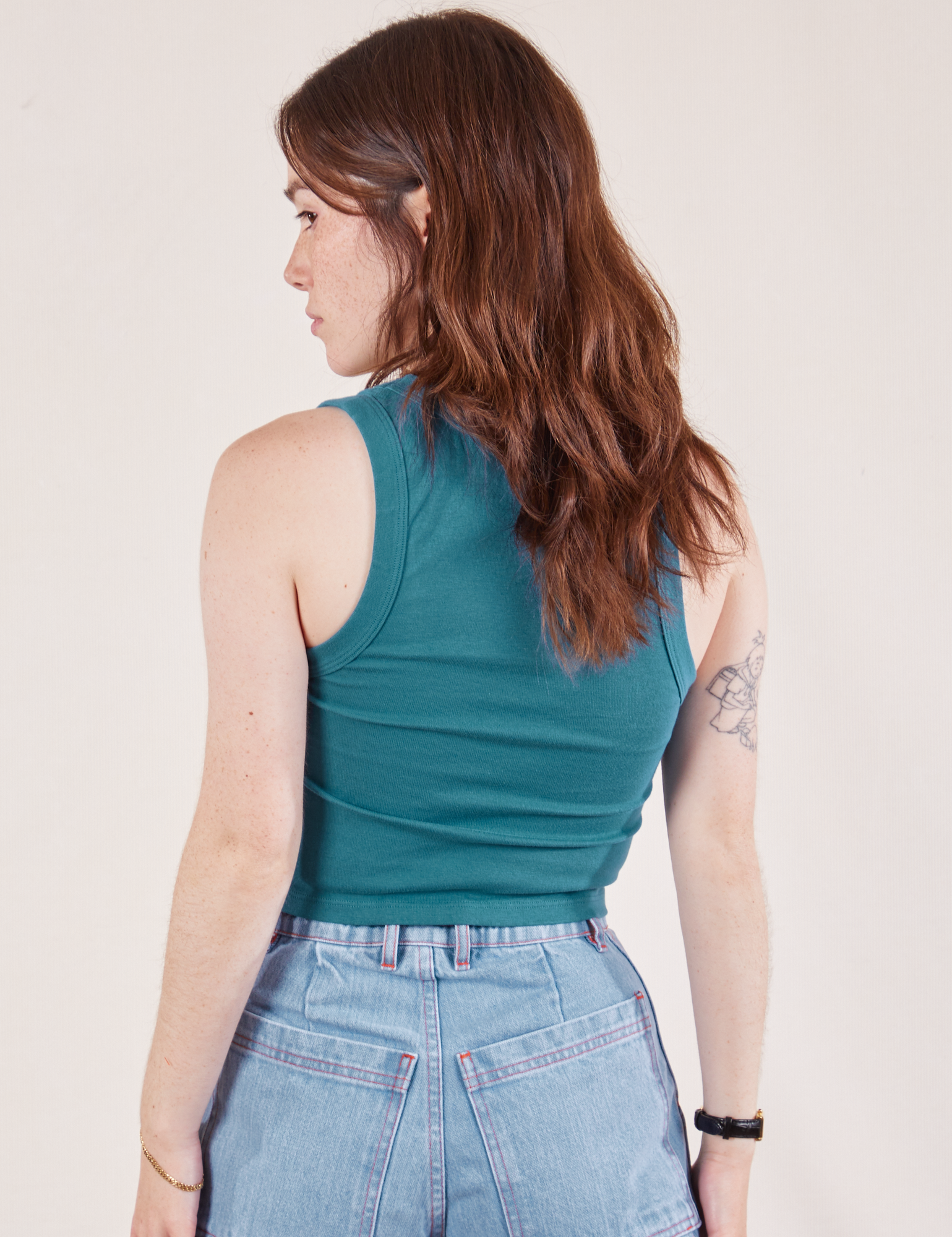 Cropped Tank Top in Marine Blue back view on Hana