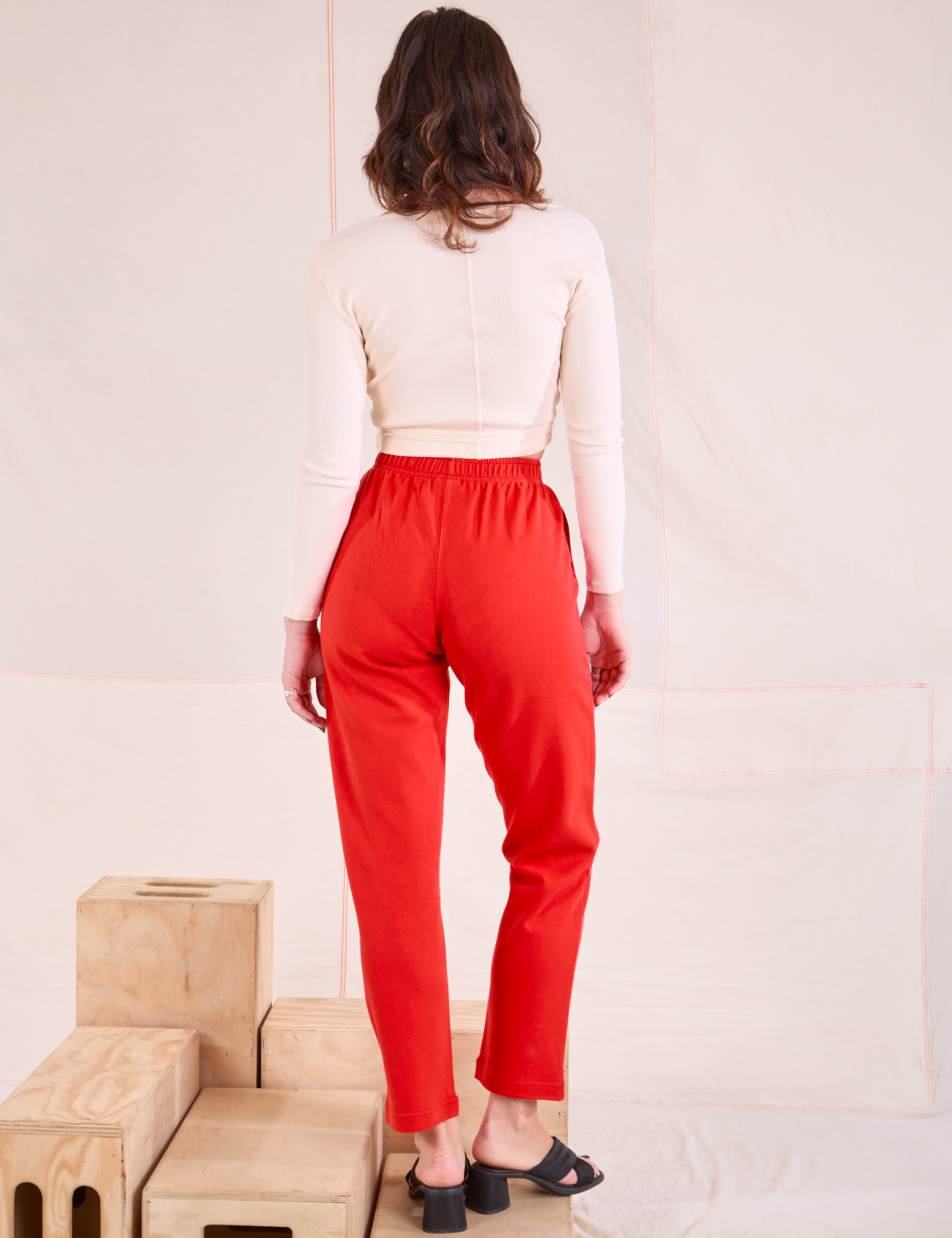 Easy Pants in Mustang Red back view on Alex