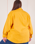 Back view of Flannel Overshirt in Mustard Yellow on Marielena