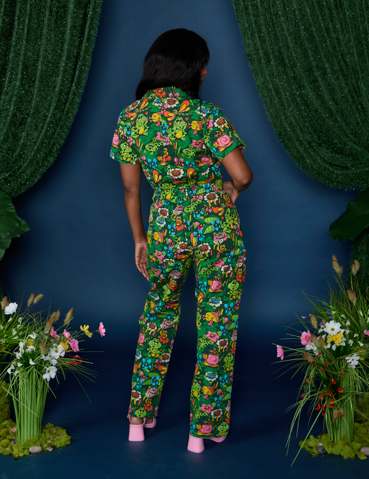 Pond Party Print Jumpsuit back view on Kandia