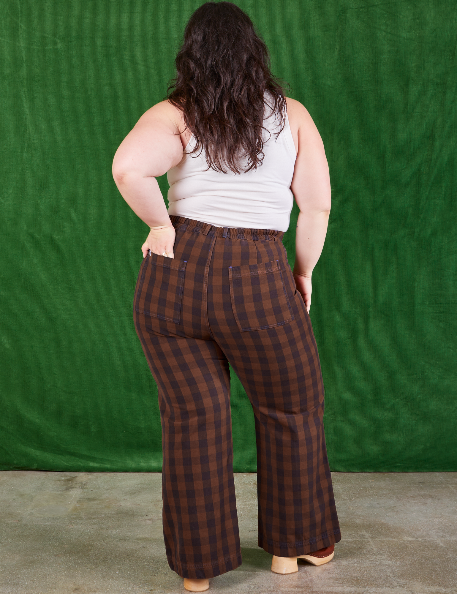Back view of Gingham Western Pants in Fudge Brown on Ashley