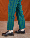 Gingham Western Pants in Green pant leg side view close up on Margaret