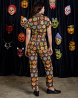 Short Sleeve Jumpsuit in Halloween Masks back view on Alex