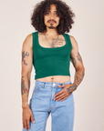 Jesse is 5'8" and wearing XS Cropped Tank Top in Hunter Green