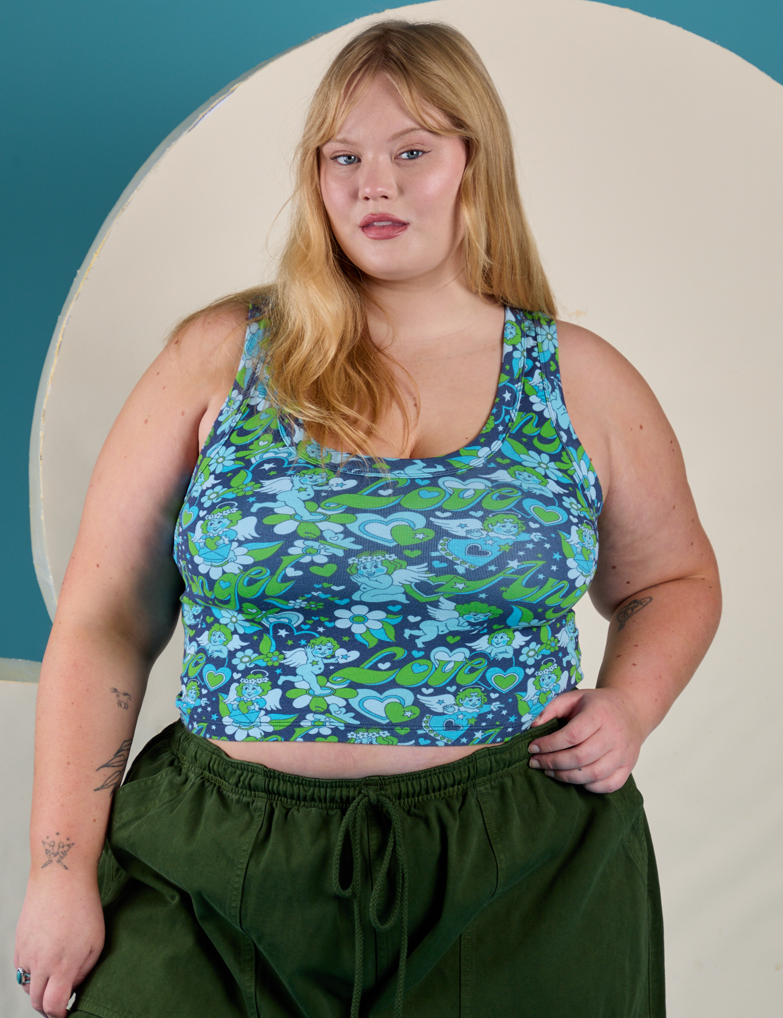 Cropped Tank Top - Angel Print