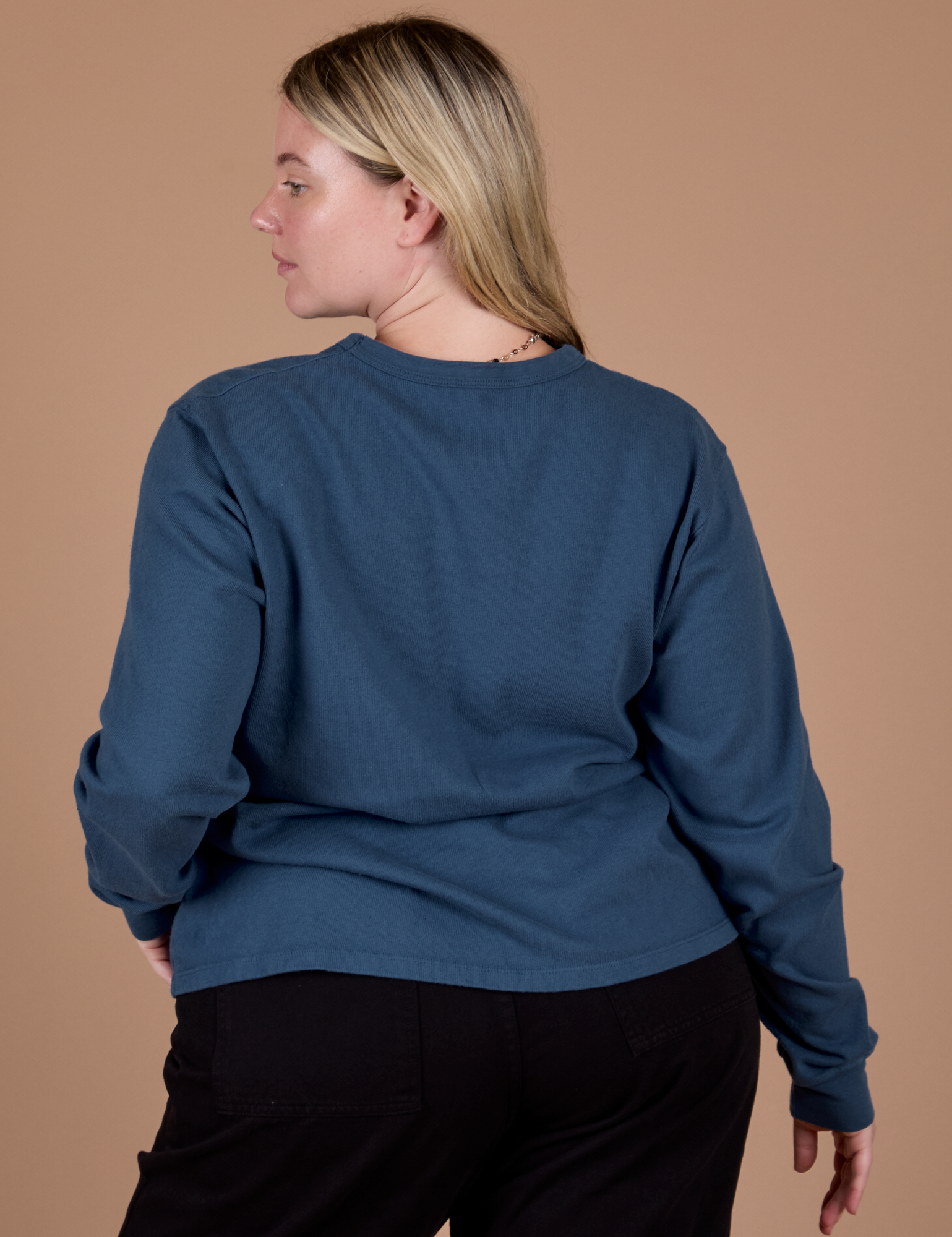 Long Sleeve Burly Tee in French Blue back view on Lish