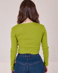 Long Sleeve V-Neck Tee in Gross Green back view on Hana