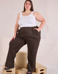 Marielena is 5'8" and wearing 2XL Easy Western Pants in Espresso Brown