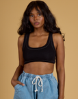 Contrast Stitch Mini Tank - Basic Black