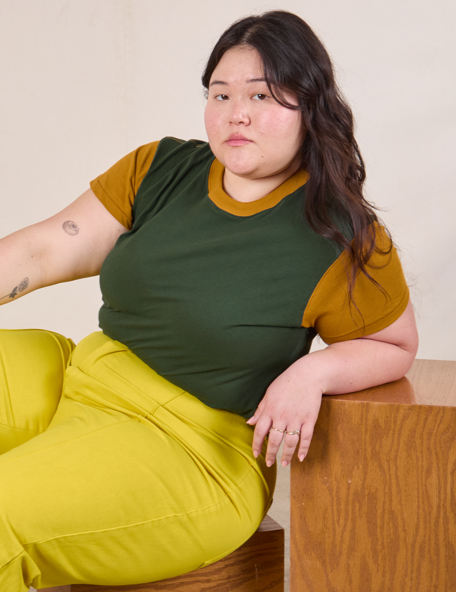 Mismatched Tee - Green &amp; Mustard