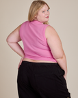 Muscle Tee in Bubblegum Pink back view on Juliet