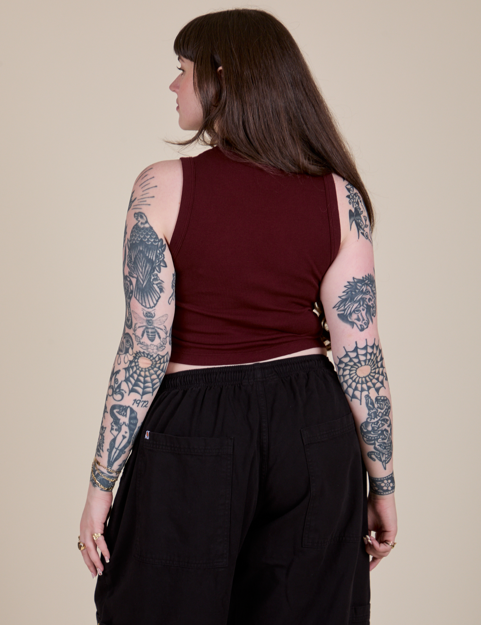 Muscle Tee in Red Wine back view on Sydney