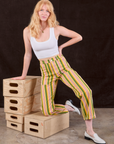 Margaret is wearing Stripe Work Pants in Vintage Sofa and a Cropped Tank in Vintage Tee Off-White