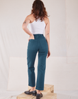 Organic Work Pants in Lagoon back view on Alex